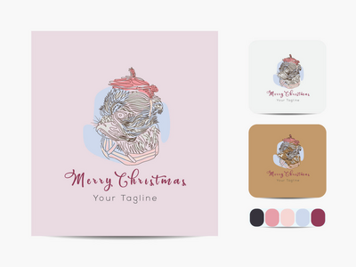 圣诞快乐线条艺术标志(Merry Christmas line art logo)