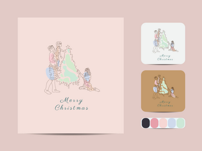 圣诞快乐线条艺术标志(Merry Christmas line art logo)