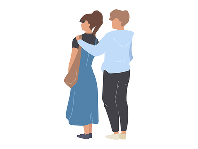 年轻夫妇展望半平面彩色矢量字符(Young couple looking ahead semi flat color vector characters)