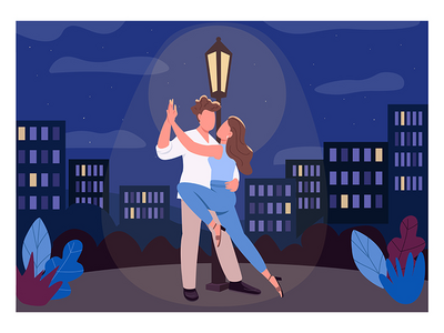 浪漫之夜平面彩色矢量图(Romantic night flat color vector illustration)