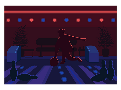 保龄球馆平面彩色矢量图(Bowling alley flat color vector illustration)