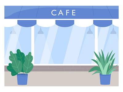 咖啡厅外部平面颜色矢量图(Cafe exterior flat color vector illustration)