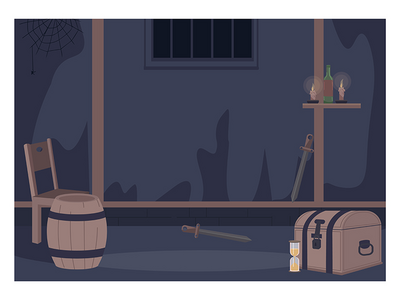 探索室平面彩色矢量图(Quest room flat color vector illustration)