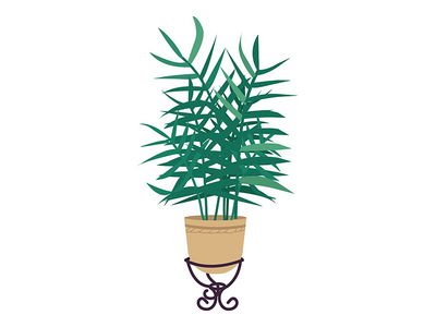 客厅手掌在锅半平面彩色矢量对象(Parlor palm in pot semi flat color vector object)