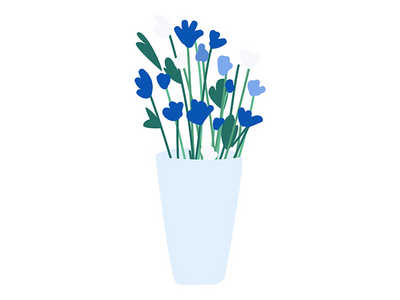 花瓶中的一束花半平面彩色矢量对象(Bunch of flowers in vase semi flat color vector object)
