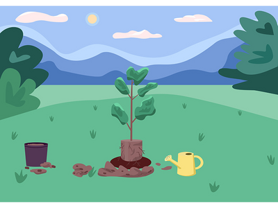 公园和休闲区平面彩色矢量图(Park and recreation area flat color vector illustration)