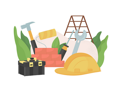 建筑和房屋改善平面概念矢量图(Construction and house improvement flat concept vector illustration)