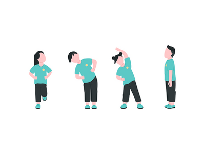 幼儿园儿童练习平面彩色矢量不露面字符集(Kindergarten children exercising flat color vector faceless characters set)