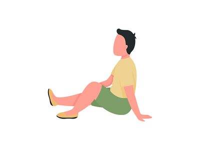 学龄前男孩坐在平面彩色矢量不露面人物(Preschool boy sitting flat color vector faceless character)