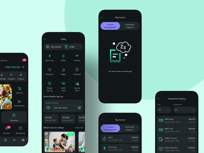 实用程序 - 我的发票 - 数字钱包移动 UI 套件(Utility - My Invoice - Digital Wallet Mobile UI Kit)