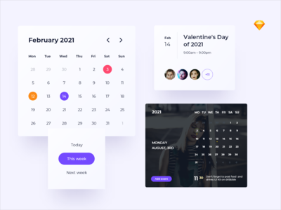 2021 年日历 UI 组件（草图文件）(2021 Calendar UI Components (Sketch file))