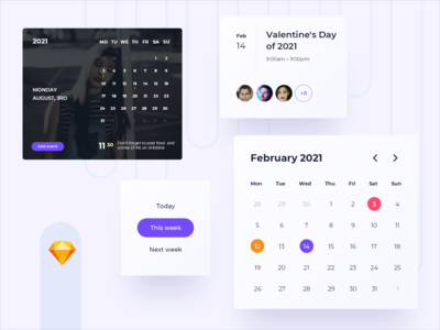 2021 年日历 UI 卡片组件（草图文件）(2021 Calendar UI Card Components (Sketch file))