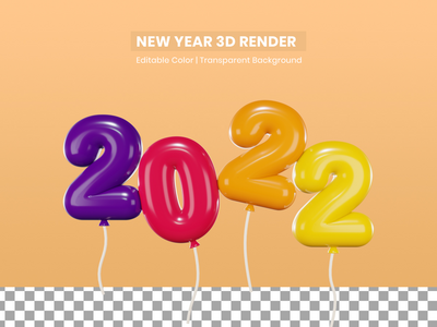 2022 新年快乐 3D 渲染插图(2022 Happy New Year 3D Render Illustration)