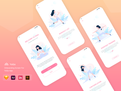 瑜伽应用程序入职概念(Yoga App Onboarding Concept)