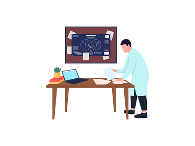 天文学家工作平面彩色矢量不露面人物(Astronomer working flat color vector faceless character)