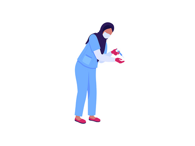阿拉伯女医生用注射器平色载体注射疫苗(Arab female doctor injecting vaccine with syringe flat color vector)