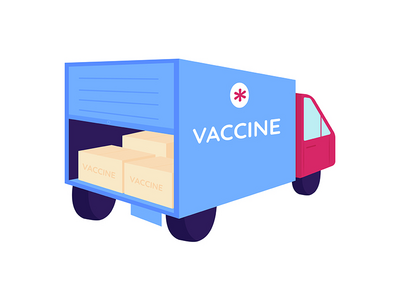 送货卡车平面颜色矢量对象中的疫苗包(Vaccine packages in delivery truck flat color vector object)