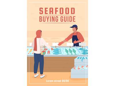 海鲜市场购买指南海报平面矢量模板(Seafood market buying guide poster flat vector template)