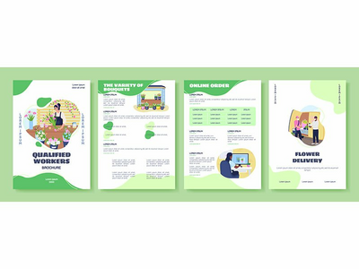 鲜花递送平面矢量宣传册模板(Flower delivery flat vector brochure template)