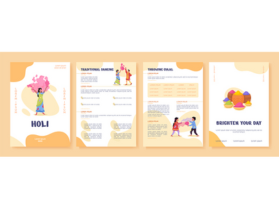 洒红节平面矢量宣传册模板(Holi flat vector brochure template)