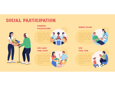 社会参与平面颜色矢量信息图表模板(Social participation flat color vector infographic template)