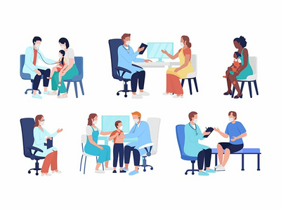 家庭医生半平面彩色矢量字符集(Family doctor semi flat color vector character set)