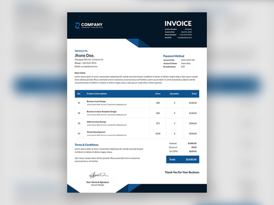最小的公司业务发票模板设计(Minimal corporate business invoice template design)