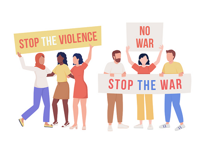 参加反战集会半平面彩色矢量字符的人群(Crowd participating in anti war rally semi flat color vector characters)