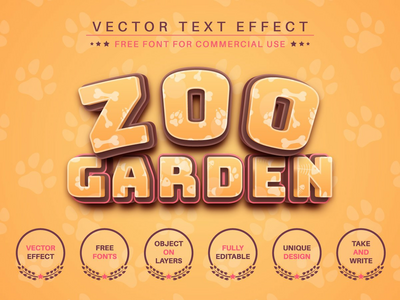 动物园花园 - 可编辑的文字效果、字体样式(Zoo Garden - editable text effect, font style)