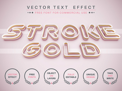 金色笔划 - 可编辑的文本效果、字体样式(Golden stroke - editable text effect, font style)