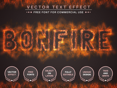 篝火 - 可编辑的文字效果，字体样式(Bonfire -  editable text effect, font style)