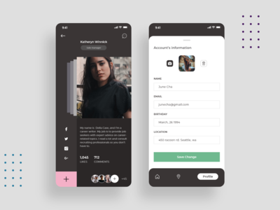 移动应用程序的用户配置文件概念屏幕的 2 个选项(2 options of User Profile concept screen for Mobile app)