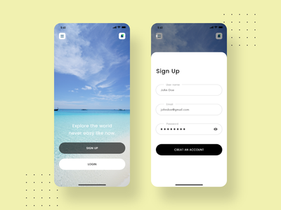 旅游应用程序的欢迎和注册屏幕概念设计(Welcome and Sign Up screens concept design for Travel app)