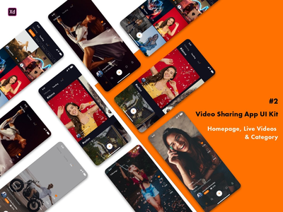 #2 - 视频分享应用 UI 套件（主页、直播视频和类别）(#2 - Video Sharing App UI Kit ( Homepage, Live Videos  & Category ))
