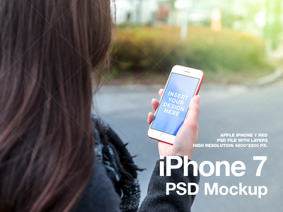 iPhone 7 红色 PSD 模型(iPhone 7 RED PSD Mockup)