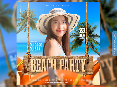 活动海滩派对传单或社交媒体帖子和网页横幅(Event Beach Party flyer or social media post and web banner)