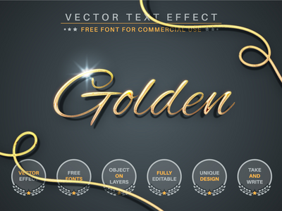 金色字体可编辑文本效果，字体样式(Golden Lettering Editable Text Effect, Font Style)