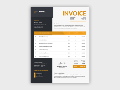 专业的商业发票模板设计(Professional business invoice template design)