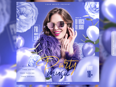 派对音乐活动传单或社交媒体帖子和网页横幅(Party Music Event flyer or social media post and web banner)