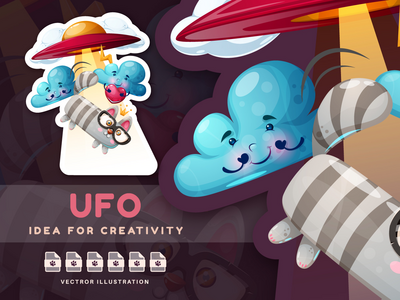 猫被飞行的不明飞行物绑架可爱贴纸(Cat is kidnapped by a flying UFO Cute Sticker)