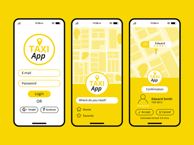 出租车应用程序概念界面免费矢量(Interface of taxi app concept Free Vector)