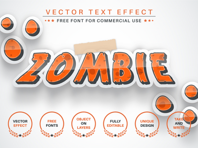 僵尸贴纸 - 可编辑的文字效果，字体样式(Zombie Sticker - Editable Text Effect, Font Style)