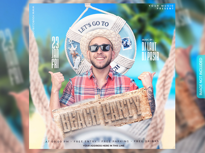 海滩派对活动传单或社交媒体帖子和网页横幅(Beach Party Event flyer or social media post and web banner)