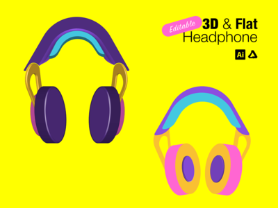 3D & 平面耳机插图矢量图标设计(3D & Flat Headphone illustration vector icon design)