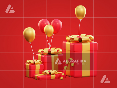 3d 圣诞礼物盒、糖果和气球(3d christmas giftbox, candy and balloon)