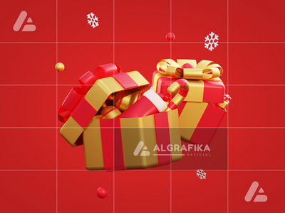 3d 圣诞金色礼盒和雪花(3d christmas golden giftbox and snowflake)