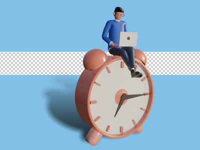 3d 字符插图登陆页面的时间管理概念。高级 psd(3d character illustration Time management concept for landing page. premium psd)