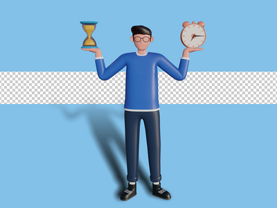 3d 字符插图登陆页面的时间管理概念。高级 psd(3d character illustration Time management concept for landing page. premium psd)