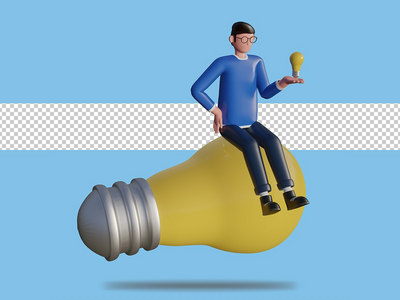 登陆页面的 3d 创意字符插图。高级 psd(3d creative idea character illustration for landing page. premium psd)