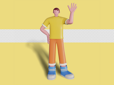 挥动人物的 3d 概念图。高级 Psd(3d concept illustration of a waving character. Premium Psd)